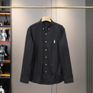 Ralph Lauren Shirt Fine Stripe Cotton Stand Collar Long Sleeve Shirt