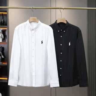 Ralph Lauren Shirt Fine Stripe Cotton Stand Collar Long Sleeve Shirt
