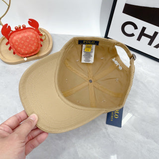 Ralph Lauren Hat Khaki Beige White Pony Six-Panel Baseball Cap