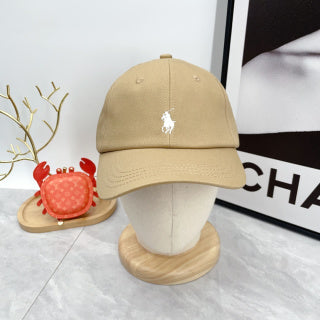 Ralph Lauren Hat Khaki Beige White Pony Six-Panel Baseball Cap