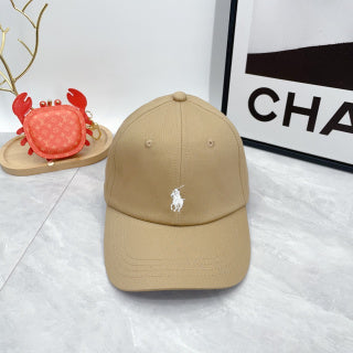Ralph Lauren Hat Khaki Beige White Pony Six-Panel Baseball Cap