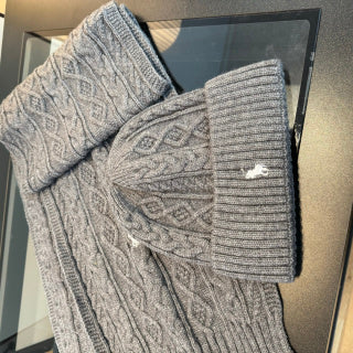 Ralph Lauren Hat Gray Cable-Knit Beanie and Scarf Set
