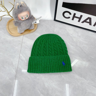 Ralph Lauren Hat Emerald Green Blue Pony Cable Rib Beanie