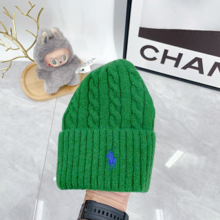 Ralph Lauren Hat Emerald Green Blue Pony Cable Rib Beanie