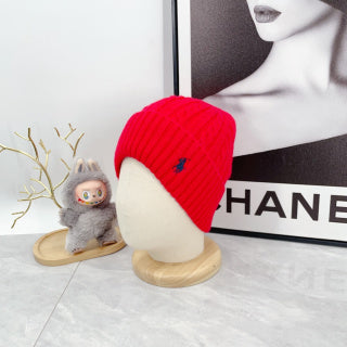 Ralph Lauren Hat Vivid Red Navy Pony Cable Knit Beanie