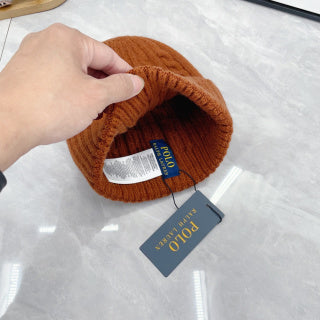 Ralph Lauren Hat Burnt Orange White Pony Cable Rib Beanie