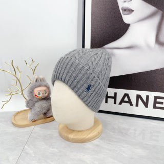 Ralph Lauren Hat Heather Gray Blue Pony Textured Cable Beanie
