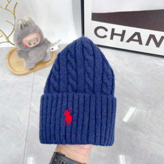 Ralph Lauren Hat Royal Navy Red Pony Textured Rib Beanie