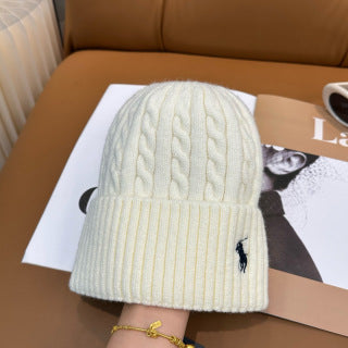 Ralph Lauren Hat Soft Ivory Side Pony Wide Rib Beanie