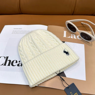 Ralph Lauren Hat Soft Ivory Side Pony Wide Rib Beanie