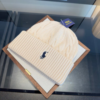Ralph Lauren Hat Cream Cable-Knit Ribbed-Cuff Beanie