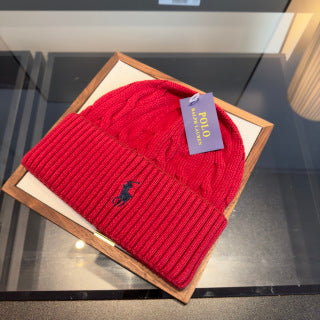 Ralph Lauren Hat Red Cable-Knit Fold-Cuff Beanie
