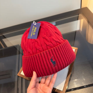 Ralph Lauren Hat Red Cable-Knit Fold-Cuff Beanie