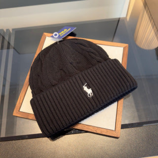 Ralph Lauren Hat Black Cable-Knit Fold-Cuff Beanie