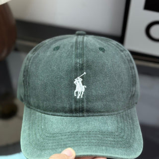 Ralph Lauren Hat Washed Sage Green Baseball Cap with White Pony Embroidery