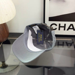 Ralph Lauren Hat Pale Slate Gray Baseball Cap with White Pony Embroidery