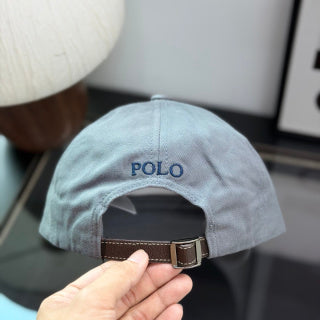 Ralph Lauren Hat Light Blue Gray Baseball Cap with Navy Pony Embroidery and POLO Buckle Back