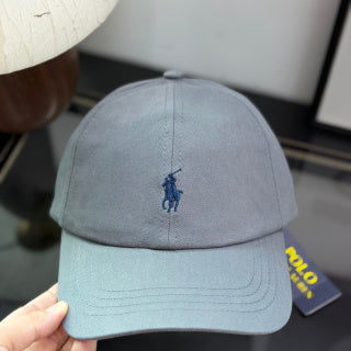 Ralph Lauren Hat Light Blue Gray Baseball Cap with Navy Pony Embroidery and POLO Buckle Back