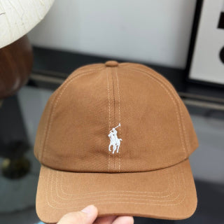 Ralph Lauren Hat Warm Tan Baseball Cap with White Pony Embroidery