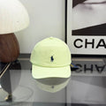 Ralph Lauren Hat Pale Lemon Baseball Cap with Navy Pony Embroidery