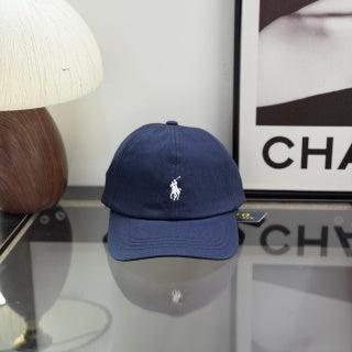 Ralph Lauren Hat Navy Baseball Cap with Adjustable Back Strap and White Pony Embroidery