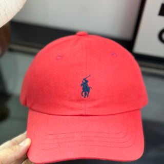 Ralph Lauren Hat Watermelon Red Baseball Cap with Navy Pony Embroidery