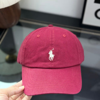 Ralph Lauren Hat Cranberry Red Baseball Cap with White Pony Embroidery