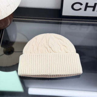 Ralph Lauren Hat Cream Cable Knit Cuffed Beanie with Navy Pony Embroidery