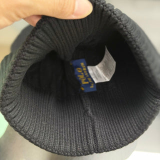 Ralph Lauren Hat Black Cable Knit Beanie with White Pony Embroidery