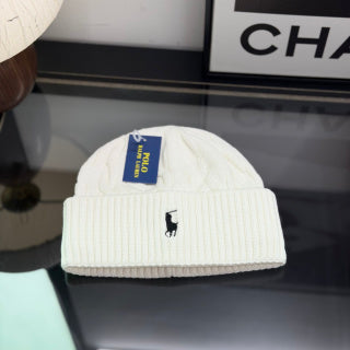 Ralph Lauren Hat Ivory Cable Knit Beanie with Dark Pony Embroidery