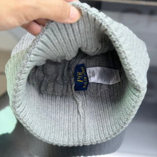 Ralph Lauren Hat Light Heather Mint Cable Knit Beanie with Navy Pony Embroidery