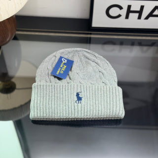 Ralph Lauren Hat Light Heather Mint Cable Knit Beanie with Navy Pony Embroidery