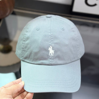 Ralph Lauren Hat Powder Blue Baseball Cap with White Pony Embroidery