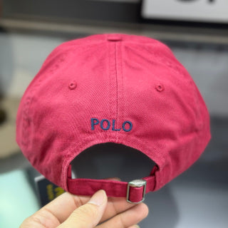 Ralph Lauren Hat Raspberry Pink Baseball Cap with Navy Pony Embroidery