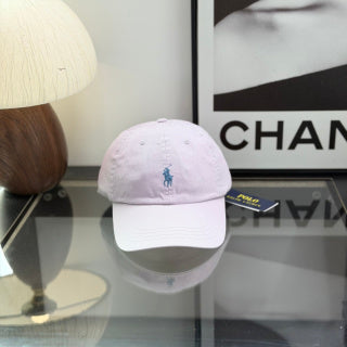 Ralph Lauren Hat Pale Pink Baseball Cap with Blue Pony Embroidery