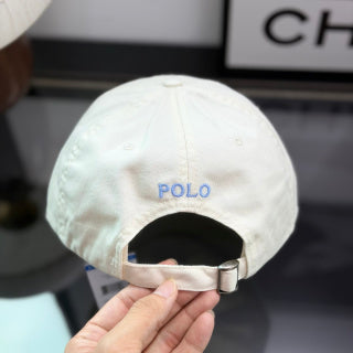 Ralph Lauren Hat Ivory Baseball Cap with Light Blue Pony Embroidery