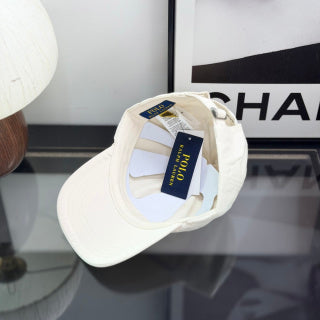 Ralph Lauren Hat Cream Cotton Baseball Cap with Brown Pony Embroidery