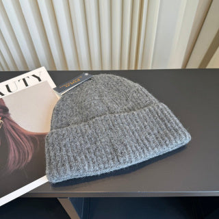 Ralph Lauren Hat Charcoal Ribbed Knit Beanie with Monochrome Polo Bear Patch