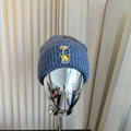 Ralph Lauren Hat Heather Blue Ribbed Knit Beanie with Front Bear Patch