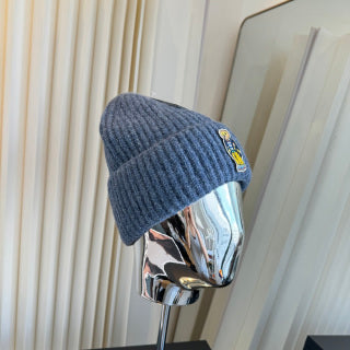 Ralph Lauren Hat Heather Blue Ribbed Knit Beanie with Front Bear Patch