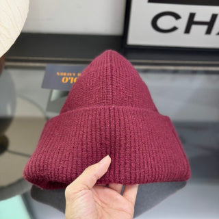 Ralph Lauren Hat Burgundy Ribbed Knit Beanie with White Pony Logo