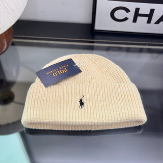 Ralph Lauren Hat Ivory Ribbed Black Pony Cold-Weather Beanie