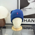 Ralph Lauren Hat Royal Blue Ribbed-Knit Red Pony Beanie