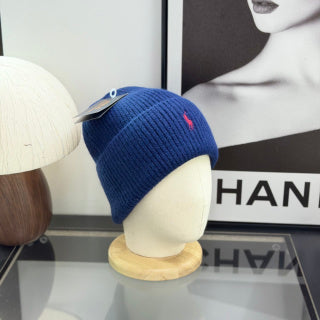 Ralph Lauren Hat Royal Blue Ribbed-Knit Red Pony Beanie