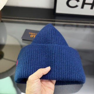 Ralph Lauren Hat Royal Blue Ribbed-Knit Red Pony Beanie