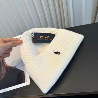 Ralph Lauren Hat Ivory Ribbed-Knit Black Pony Beanie