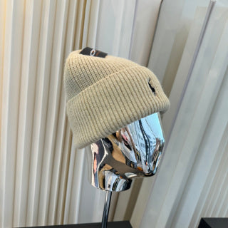 Ralph Lauren Hat Oatmeal Ribbed-Knit Black Pony Beanie