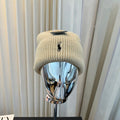 Ralph Lauren Hat Oatmeal Ribbed-Knit Black Pony Beanie