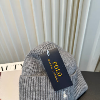 Ralph Lauren Hat Gray Ribbed-Knit White Pony Beanie