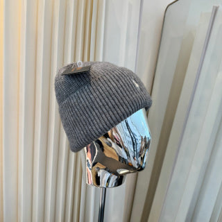 Ralph Lauren Hat Gray Ribbed-Knit White Pony Beanie